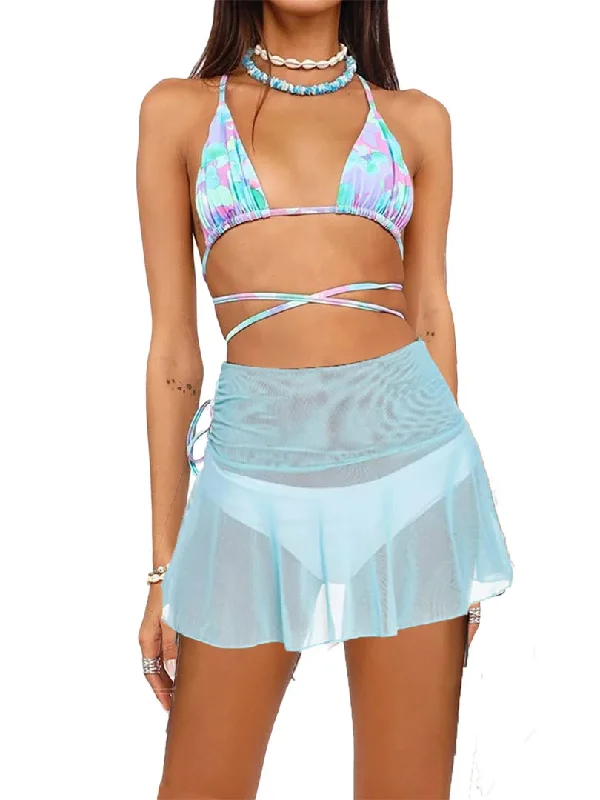 Znbbw Ruched High Waist Mini Skirts Women Beachwear Skirt Solid Color See-Through Bikini Cover-Up Mesh Sheer Pleated Skirt