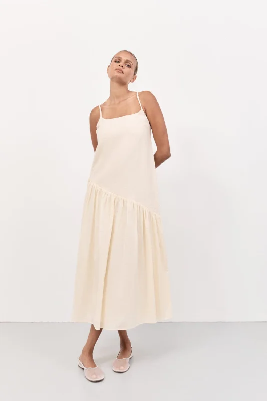 NOAH LEMON LINEN ASYM MIDI DRESS