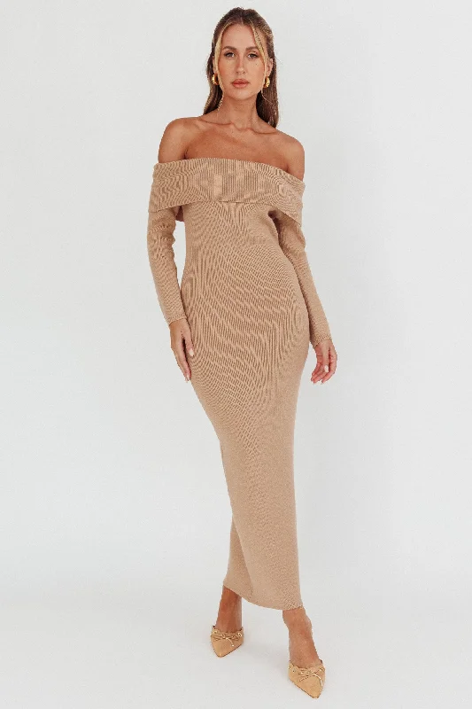 Winter Wonder Off-Shoulder Knit Maxi Dress Mocha