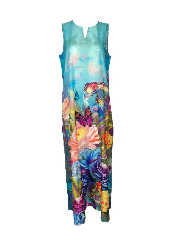 7240031 Floral Printed Sleeveless Long Dress