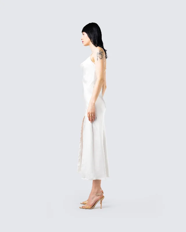 Alina White Satin Midi Dress