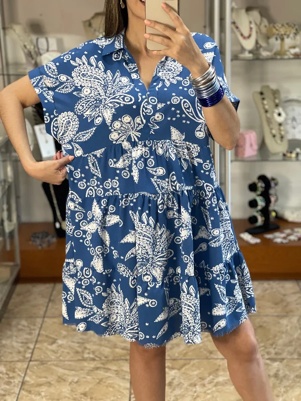 Blue Paisley Print Dress