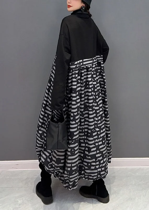 Momentlover Boutique Black Zip Up Patchwork Print Long Dress Spring LY1667