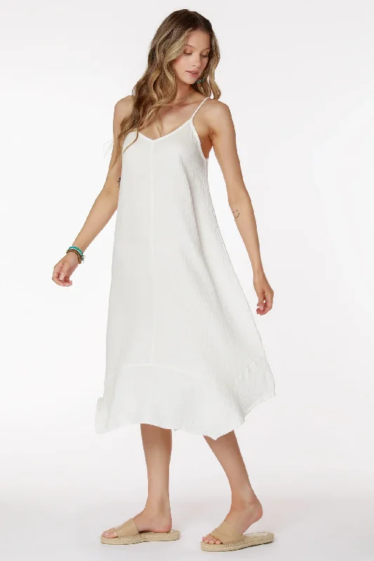 Cami V Neck Midi Handkerchief Dress - White