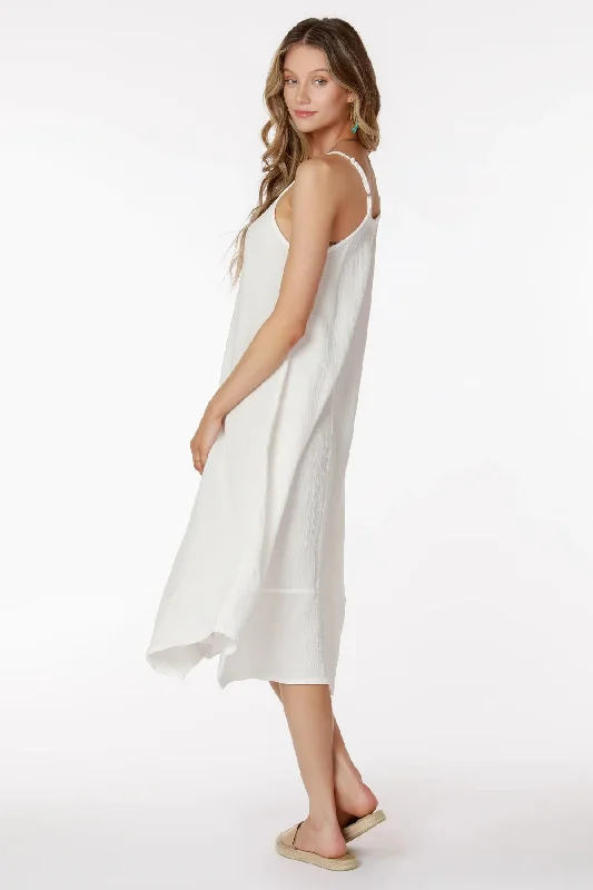 Cami V Neck Midi Handkerchief Dress - White