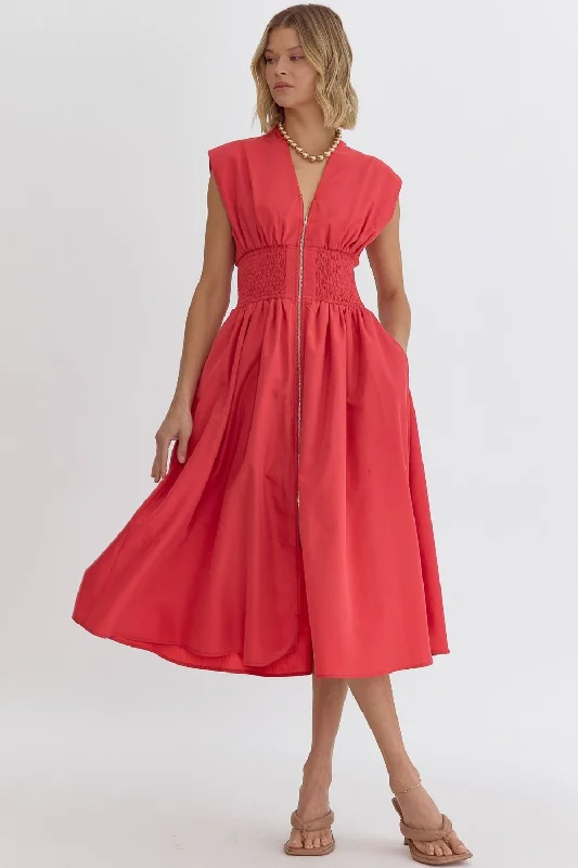 Crimson Full Zip Midi Dress