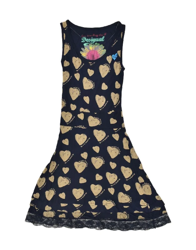 DESIGUAL Womens Sleeveless A-Line Dress UK 10 Small Navy Blue Geometric