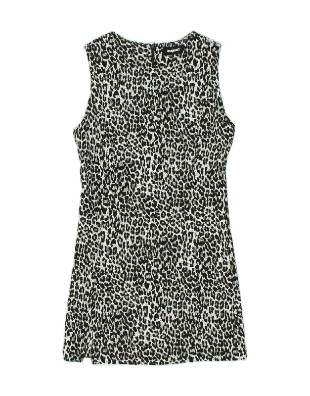 DESIGUAL Womens Sleeveless Sheath Dress UK 14 Large Black Animal Print