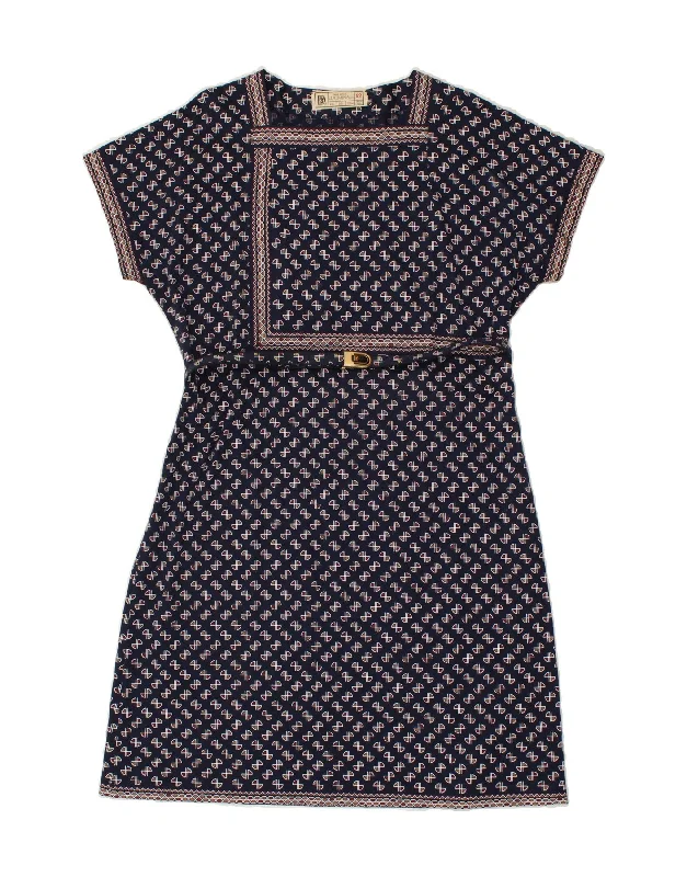 DOMINA Womens Abstract Pattern Sheath Dress UK 22 3XL Navy Blue Cotton