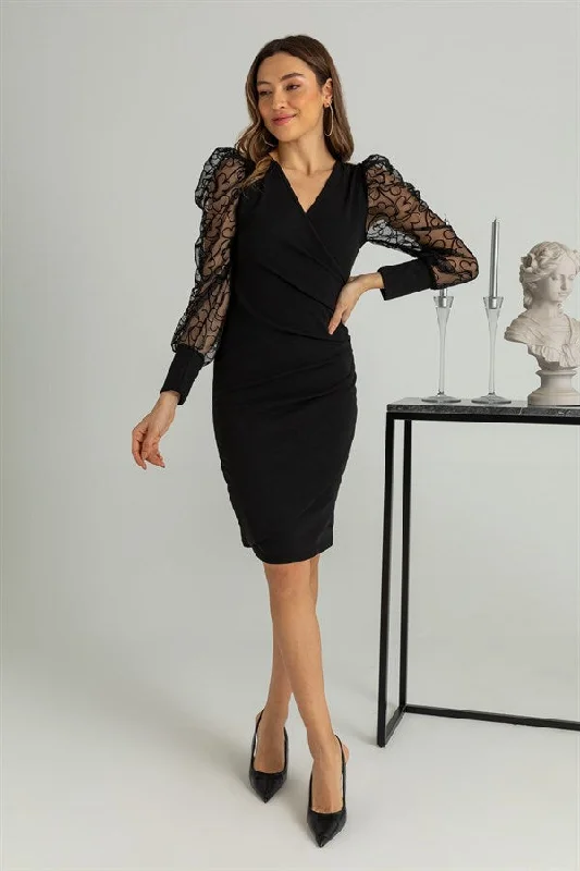 Double Breasted Flocked Sleeve Dress - BLACK REF : BCW143ELB0007100