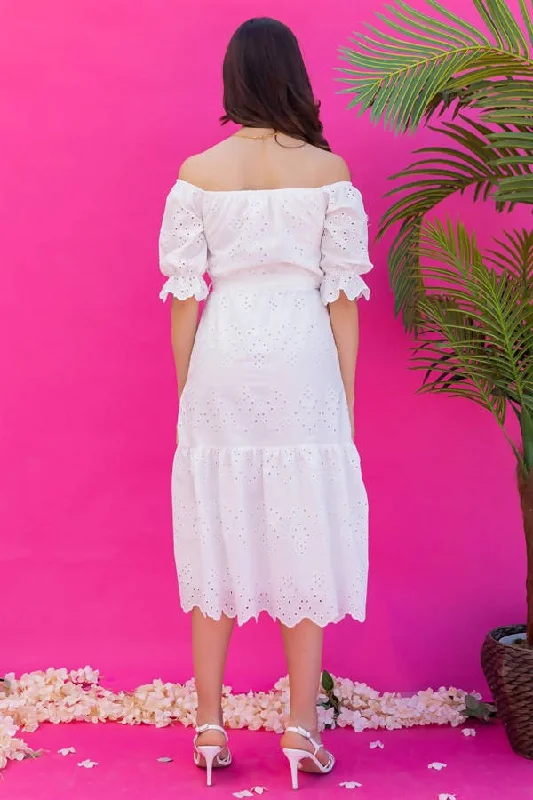 Elastic Shoulder Embroidery Dress - WHITE REF : BBS143ELB0004101