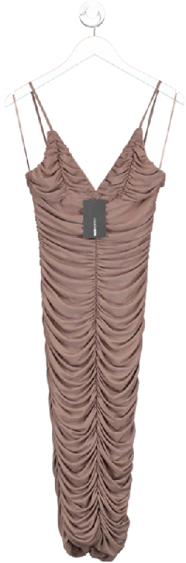 Fashion Nova Brown From The Start Ruched Midi Dress UK M