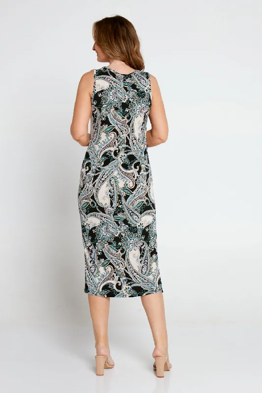 Findon Midi Slip Dress - Black Mint Paisley