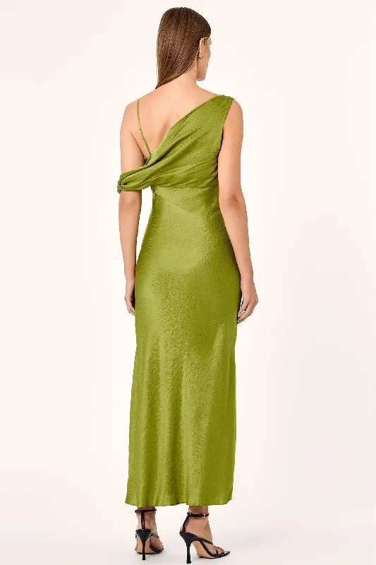 FINLEY ASYM DRAPED MIDI DRESS - MOSS