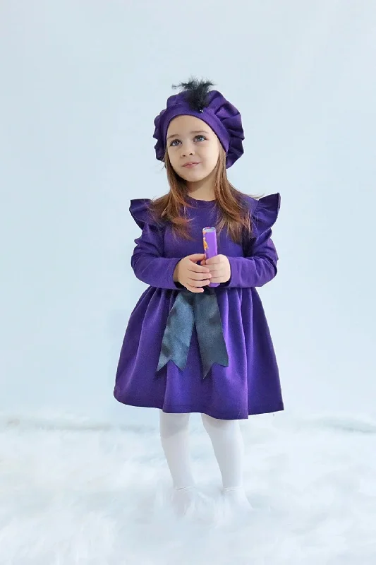 Girl Purple Sofia Cotton Bow Detailed Dress Cap Evening kids robe REF : Takım ELB-0014