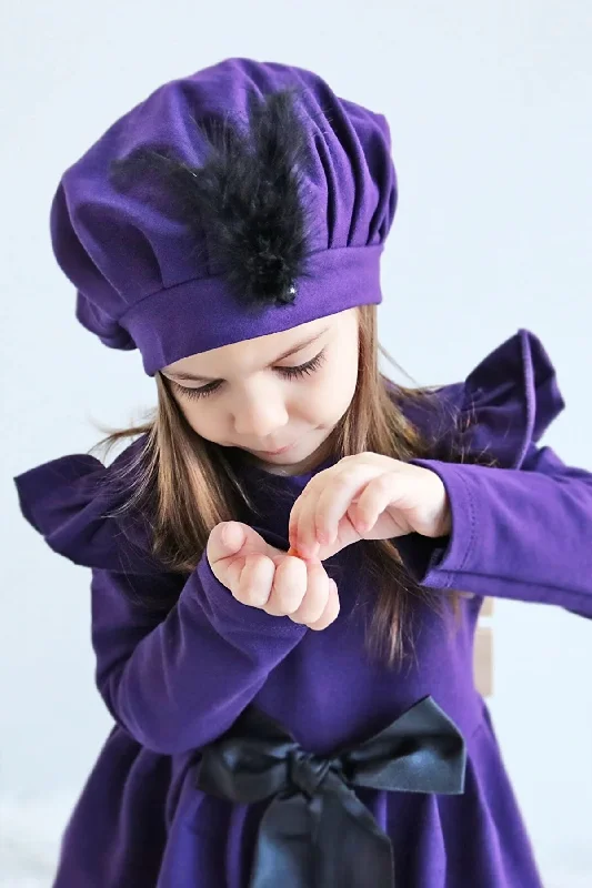 Girl Purple Sofia Cotton Bow Detailed Dress Cap Evening kids robe REF : Takım ELB-0014