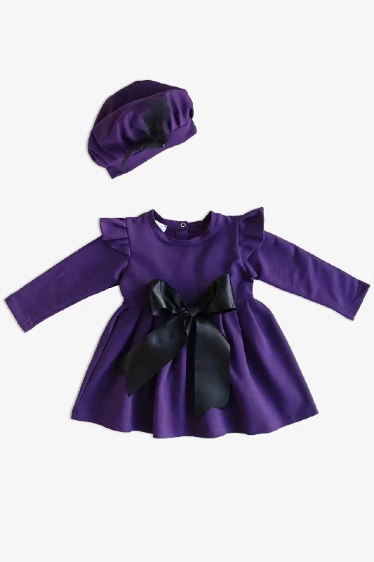 Girl Purple Sofia Cotton Bow Detailed Dress Cap Evening kids robe REF : Takım ELB-0014