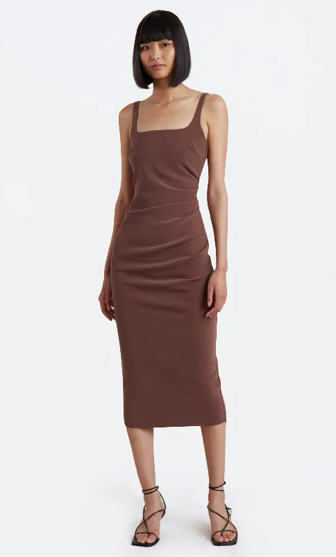 Karina Tuck Midi Dress - Chocolate