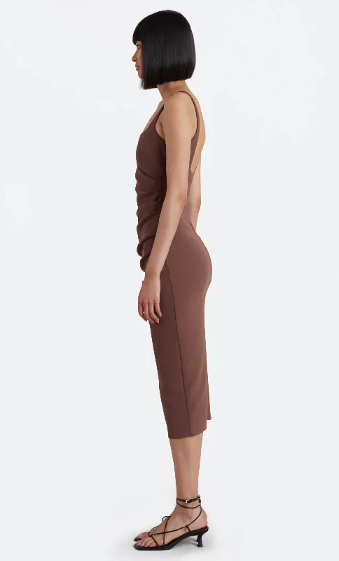 Karina Tuck Midi Dress - Chocolate