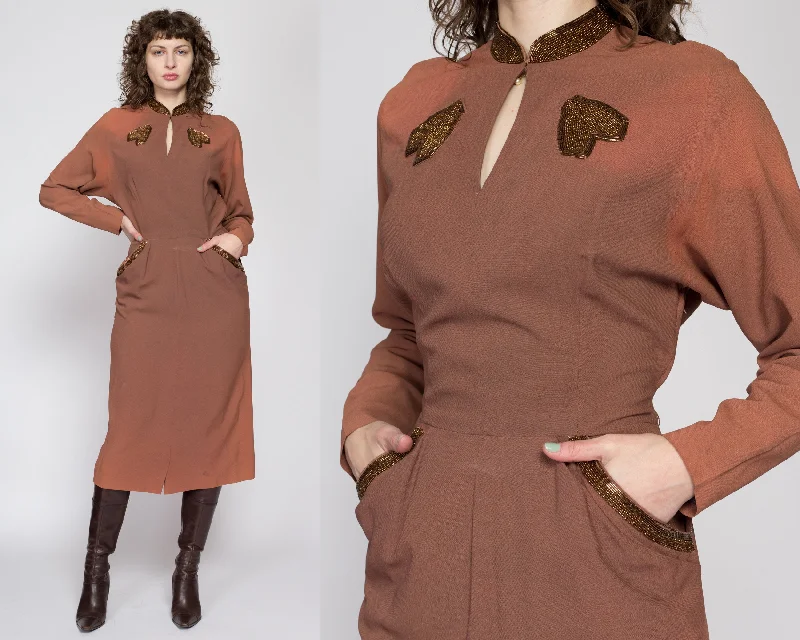 Medium 1940s Terra Cotta Beaded Heart Dress