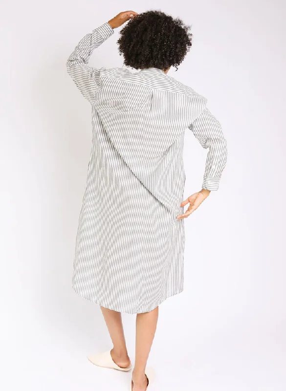 Unisex Nat Shirt Dress, navy indigo stripe