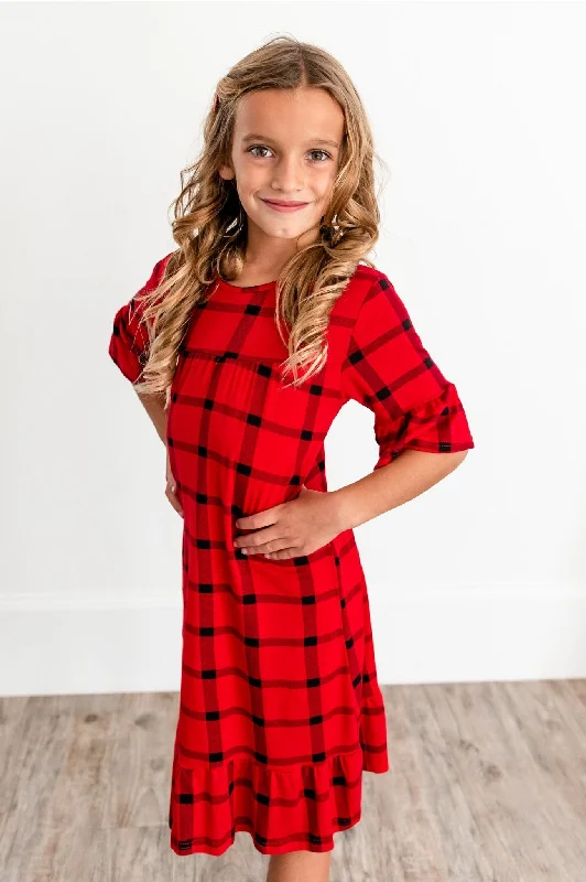 Noel House Dress (Girls' Sizes): Red Plaid