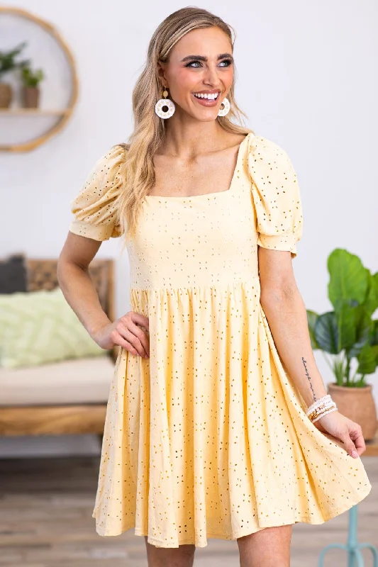 Peach Knit Eyelet Dress With Back Cutout