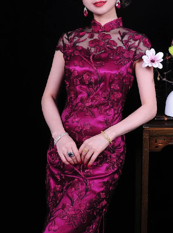 Pharess cheongsam (ready stock in red (M) & purple (L&4XL)/ 3 colours)