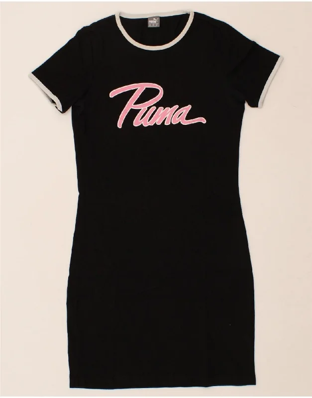 PUMA Womens Graphic T-Shirt Dress UK 12 Medium Black Cotton