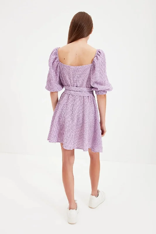 Purple Belted Mini Woven Dress REF : TWOAW22EL0051