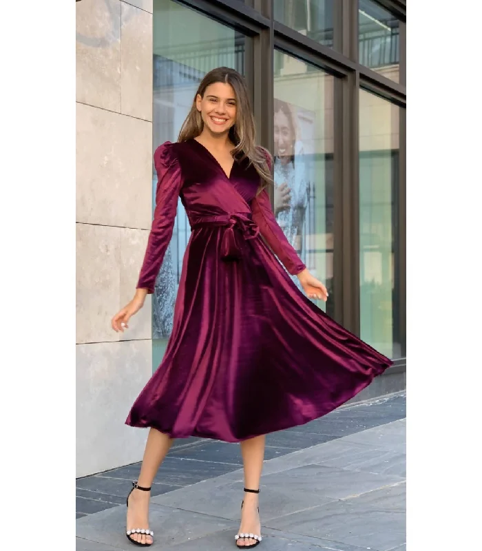 Robe en velours à col croisé et manches pastèque - dress REF : (b388_S)