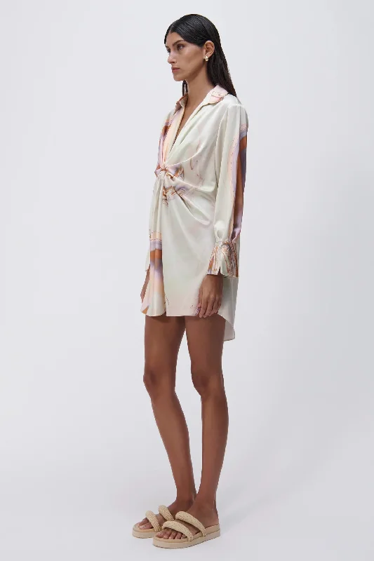 Roma Satin Mini Dress - Seafoam Marble Print