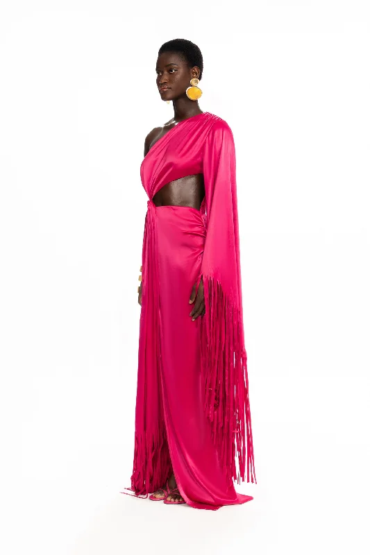 Satin Tassel Gown - Dragonfruit