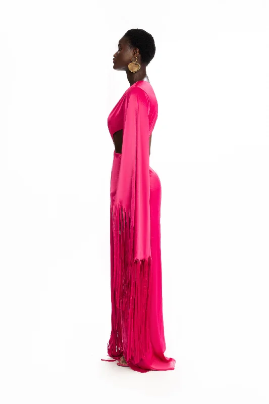 Satin Tassel Gown - Dragonfruit