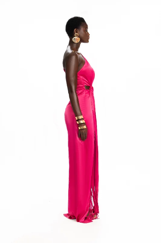 Satin Tassel Gown - Dragonfruit