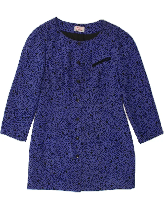 VINTAGE Womens 3/4 Sleeve Shirt Dress EU 38 Medium Blue Spotted Cotton