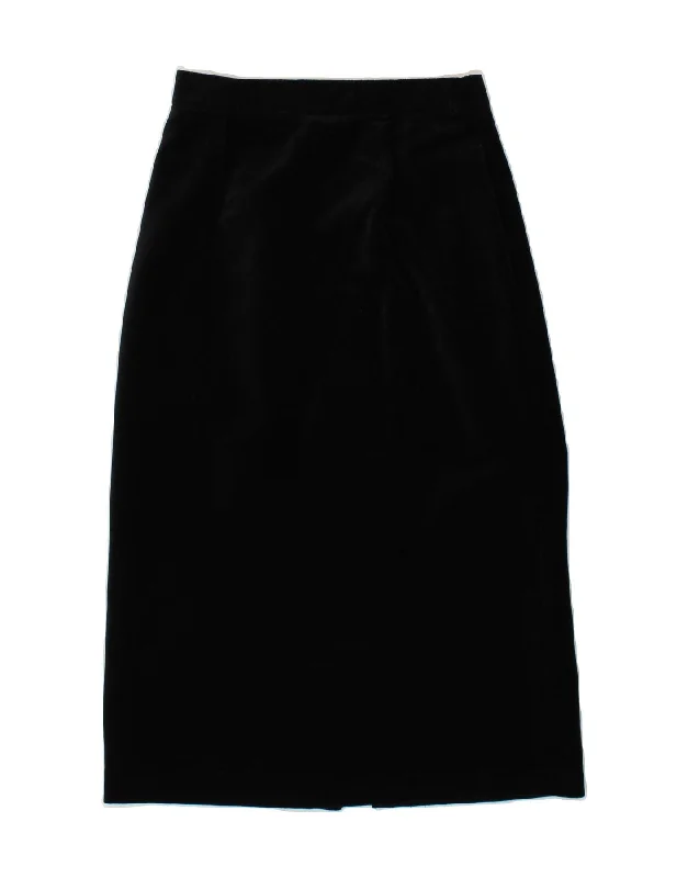 VINTAGE Womens High Waist Velvet Midi Skirt IT 42 Medium W24  Black Cotton