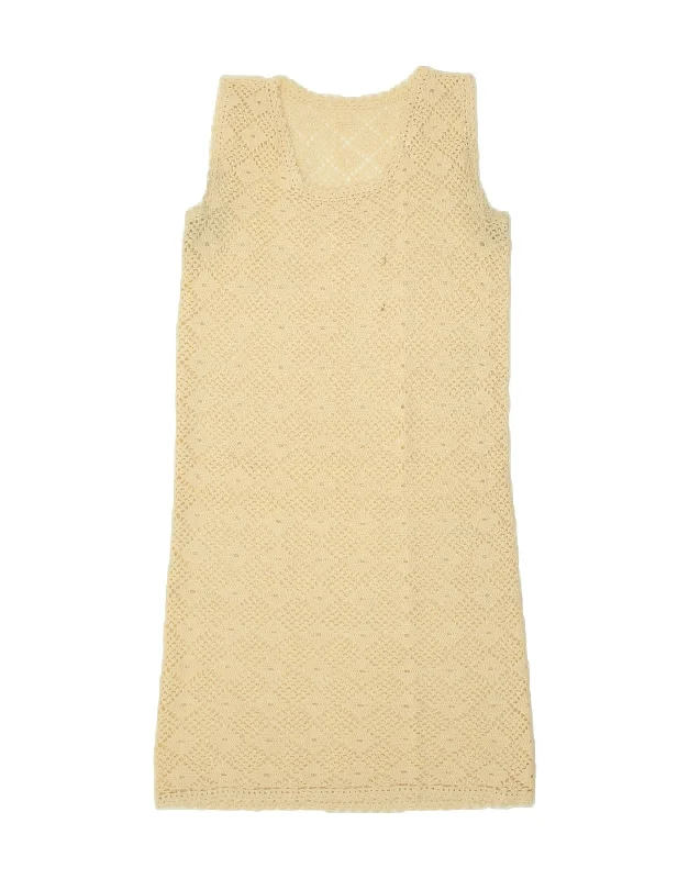 VINTAGE Womens Sleeveless Crochet Basic Dress UK 8 Small Yellow