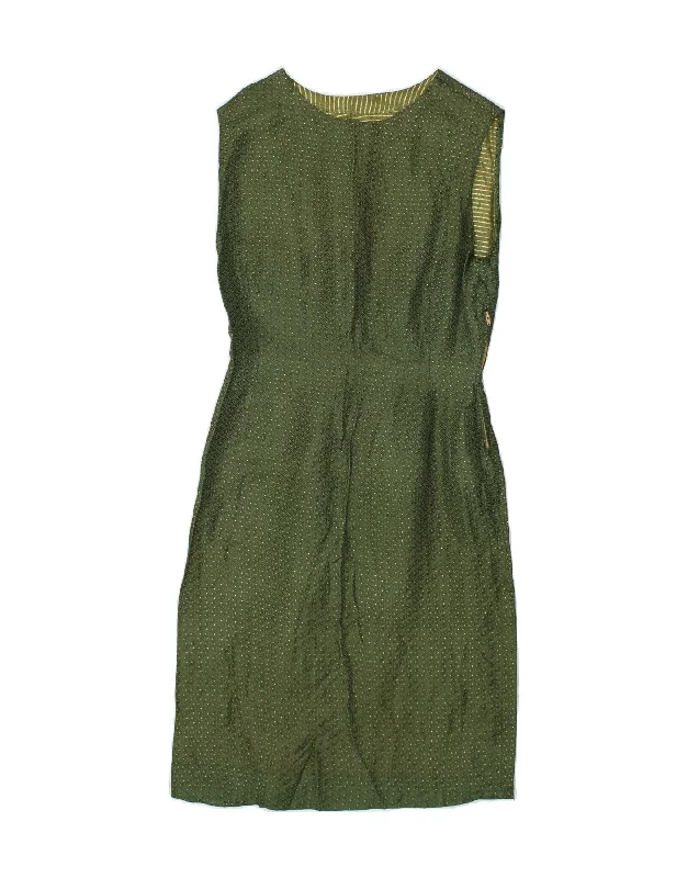 VINTAGE Womens Sleeveless Sheath Dress UK 10 Small Green Spotted