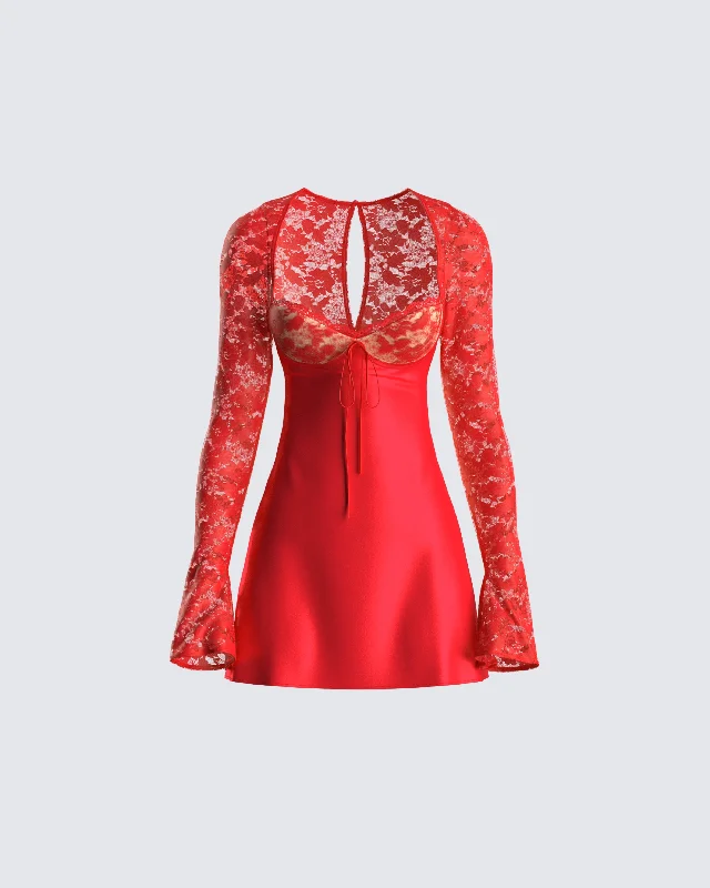 Willis Red Lace Mini Dress