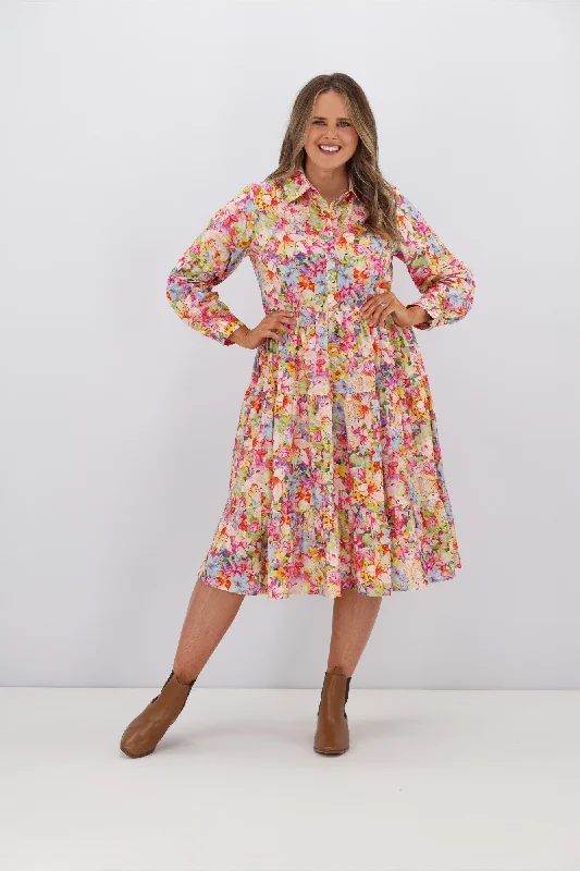 Willow & Tree Sierra Shirt Collar Floral Dress Pink