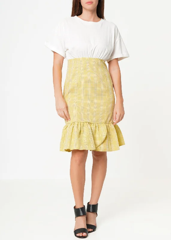 Women's Glen Plaid Mermaid Dress in Yellow