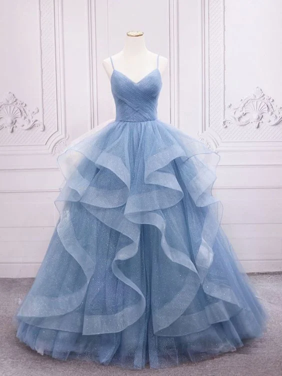 Blue Tulle Long Prom Dresses, Blue Tulle Formal Dresses Sweet 16 Dress gh2558