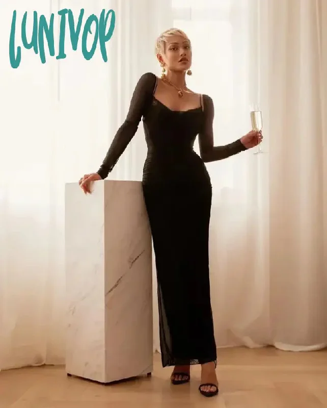 Lunivop Winter Black Formal Occasion Dresses Elegant and Beautiful Long Sleeve Bodycon Party Evening Dresses Long Vestidos