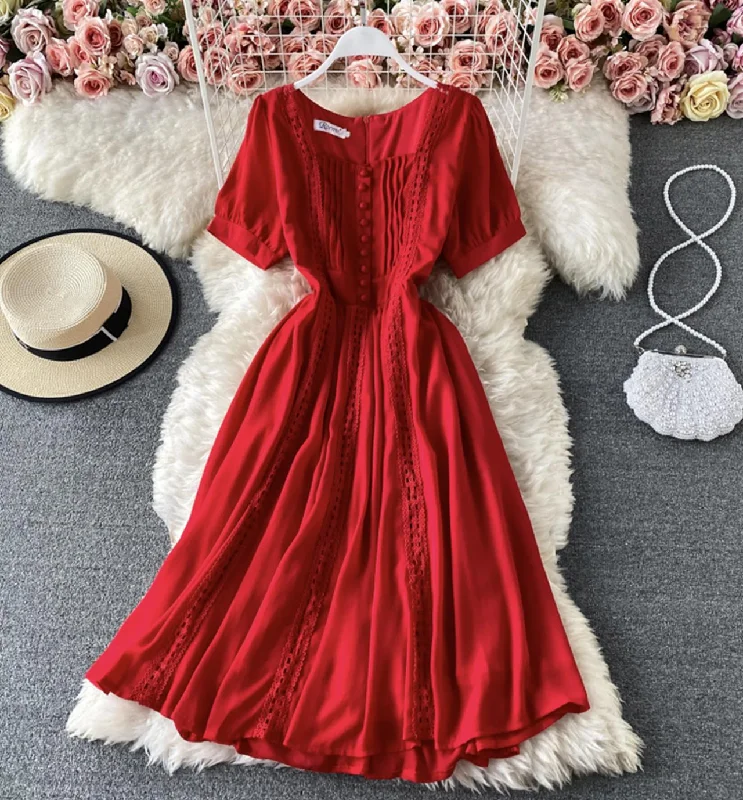 Cute chiffon lace dress A line dress  816