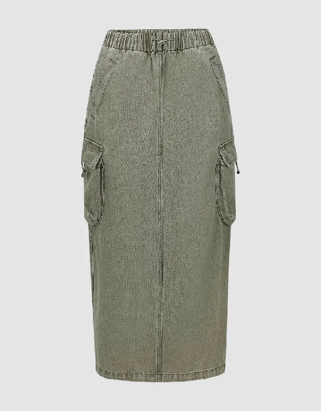 Elastic Waist Straight Denim Skirt