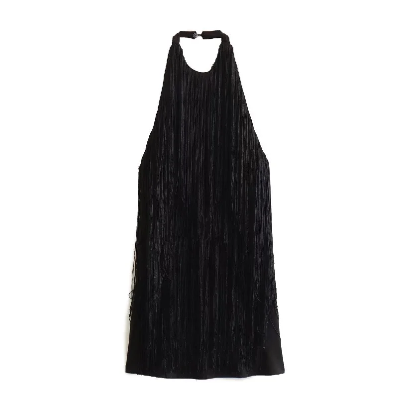 Graceful Halter Sleeveless Tassel Dress