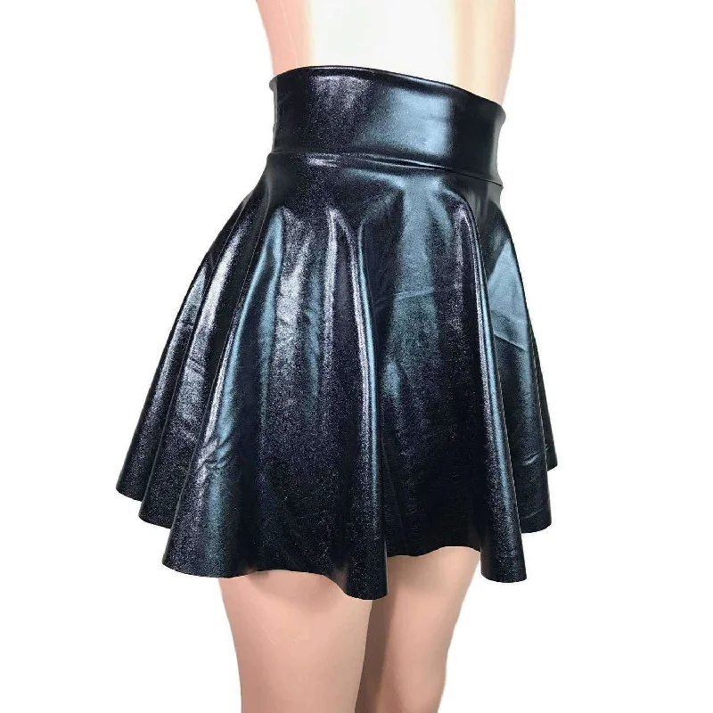 Skater Skirt - Black Metallic ""Wet Look""