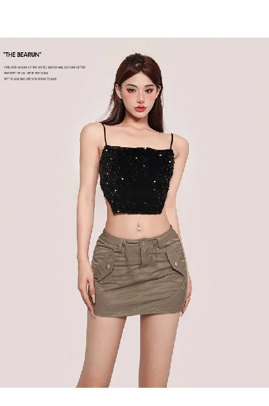 Jaine Solid Color Multi-Pocket Cargo High Waist Slim Mini Skirt