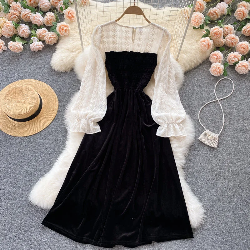 Lovely stitching long sleeve dress  440